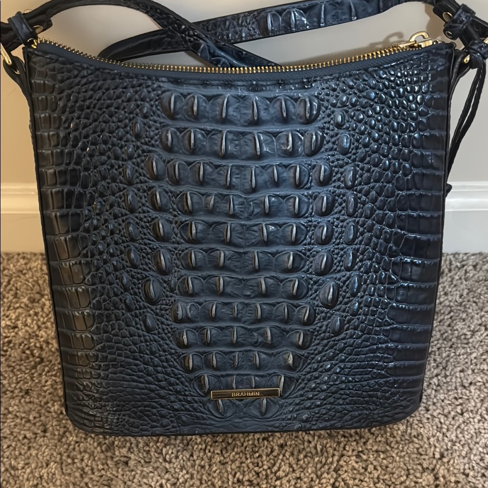 Brahmin Blue Crocodile Embossed Shoulder Bag- Preowned
